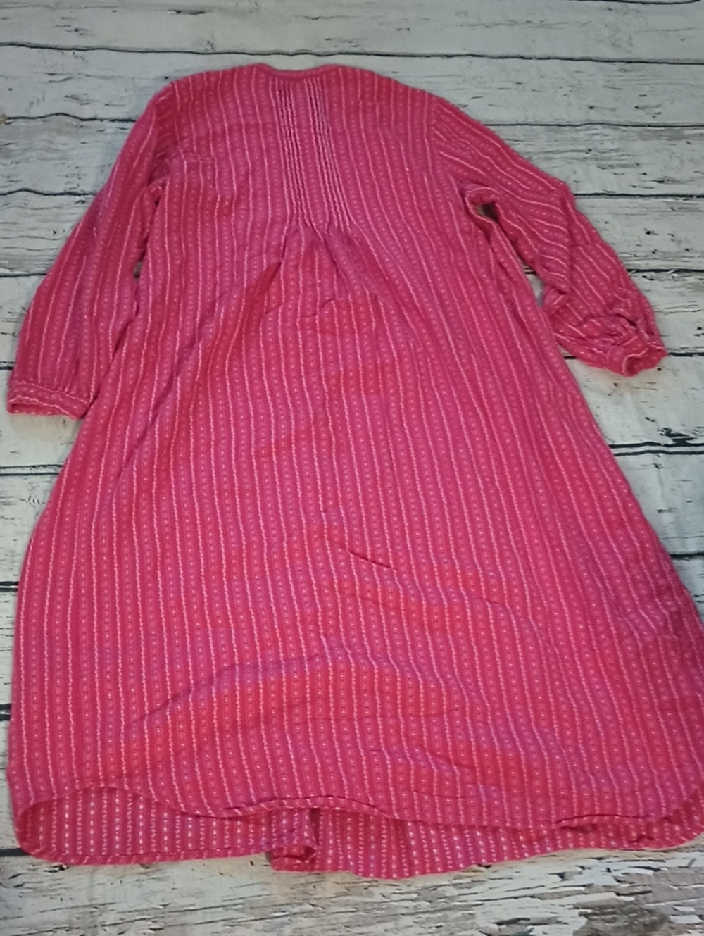L.L. Bean Red White Dobby Pintuck Cottagecore Flannel Nightgown L - Picture 7 of 7